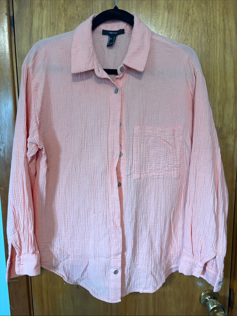 Forever 21 Women's Light Peach Textured Cotton Button-Up Shirt